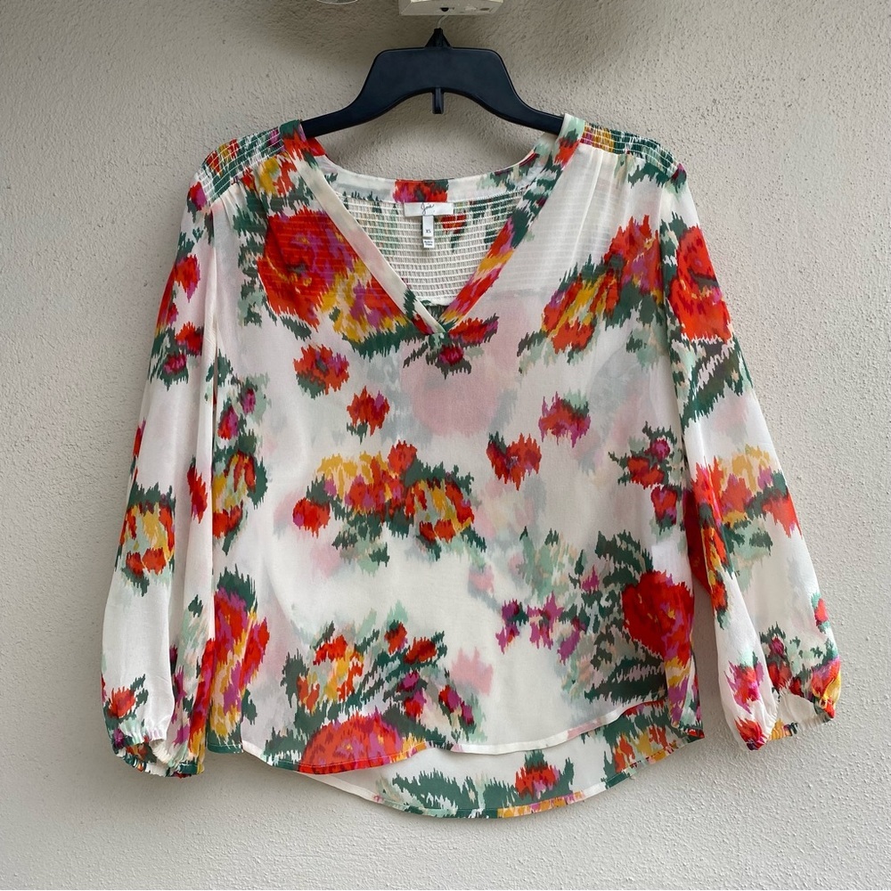 Joie - White & Multicolor Abstract Floral Print Silk “Axcel" Blouse Sz XS - Picture 9 of 14